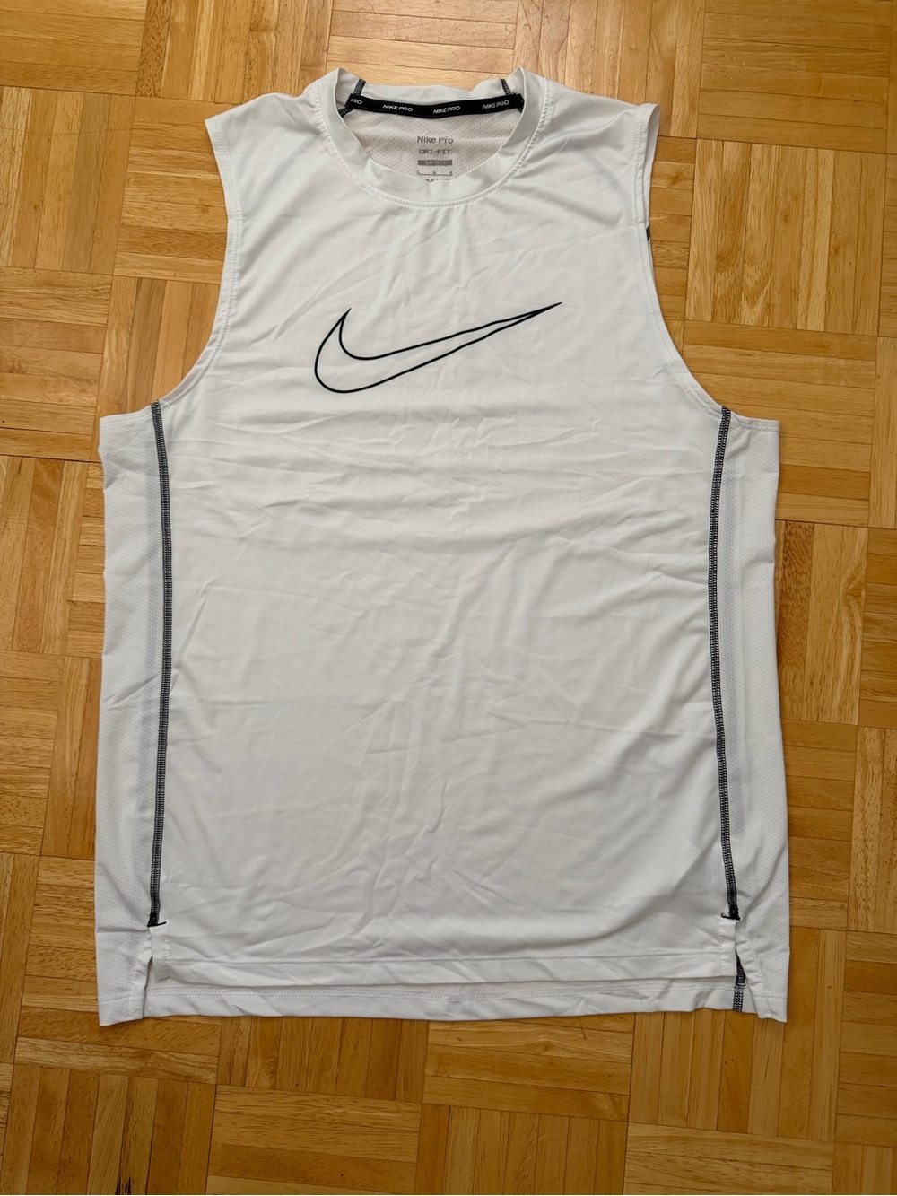 Nike Pro Dri-FIT White Sleeveless Training Shirt Men’s Large Slim Fit